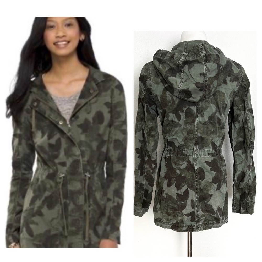 MOSSIMO FLORAL UTILITY Olive Green Floral Jacket Floral Print Army Jacke…